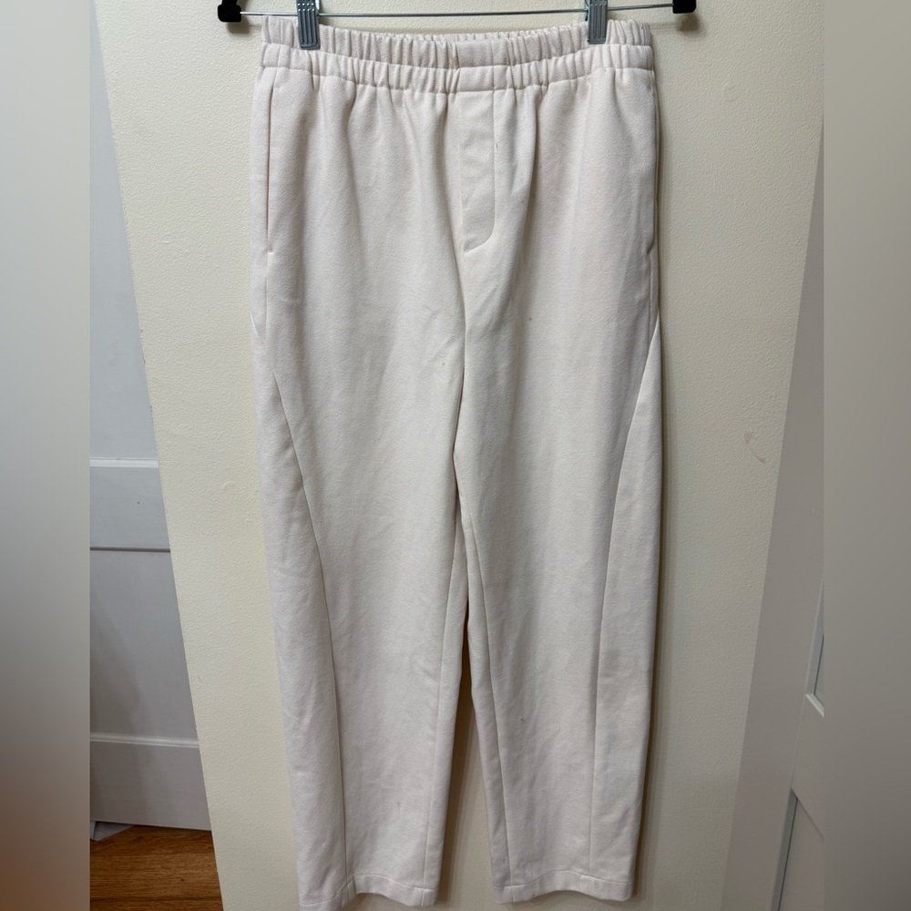 Naguagu L Elastic Waist Cream Ankle Pants Thick Architectural Jogger Minimalist